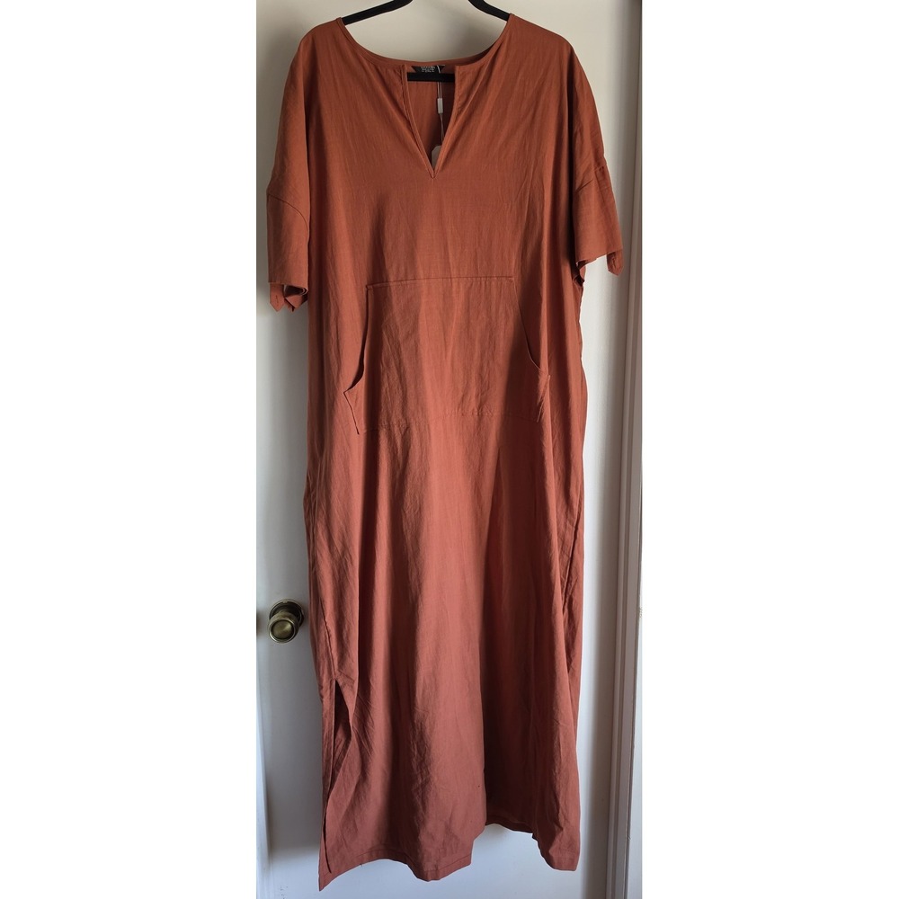NWT COOFANDY Shirt Dress 2XL Rust Solid Short Sleeve Boho Casual Resort